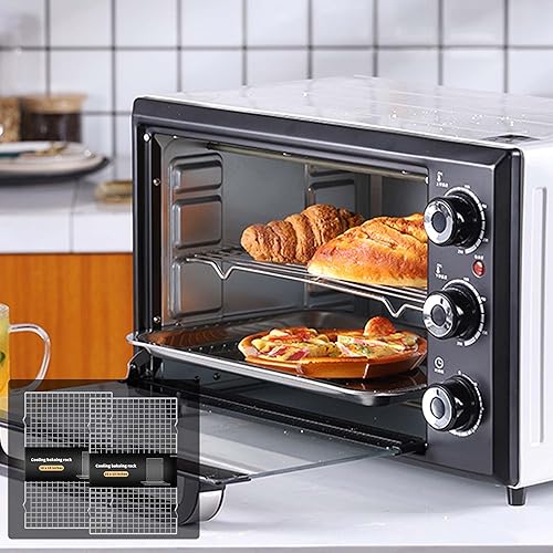 Miniatura 7 de UOUYOO Rejilla de enfriamiento para hornear, juego de 2 unidades de acero inoxidable, 16 x 10 pulgadas, para horno, rejilla segura para horno, asar,