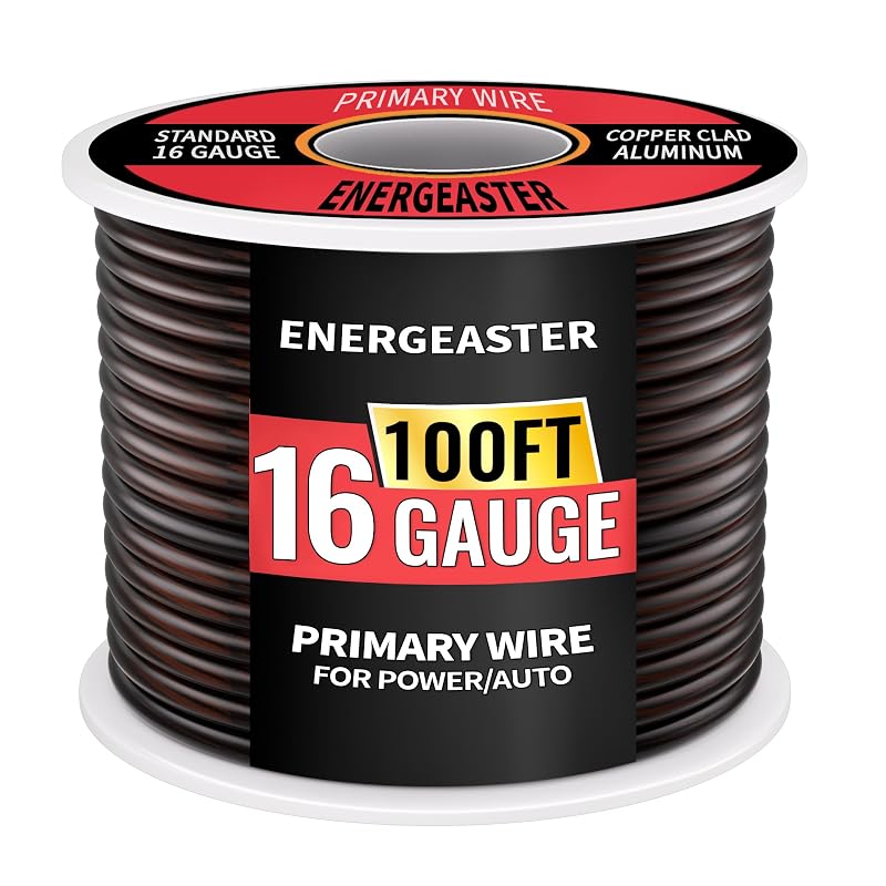 Cabo de Bateria Automotivo 16 AWG em Alumínio Revestido de Cobre CCA, Preto, 30,48 m energeaster