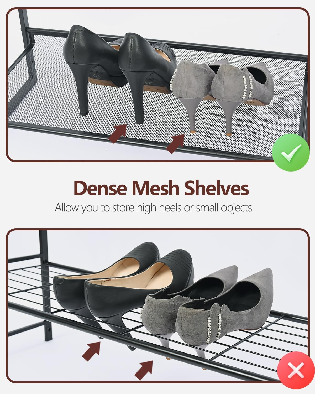 4-Tier Shoe Rack, Tilting Adjustable Freestanding Shoe Organizer, Wooden Top with 4 Metal Mesh Shelves, Shoe Rack for Front Door, Entryway, Hallway, Closet, Industrial (4-Tiers)