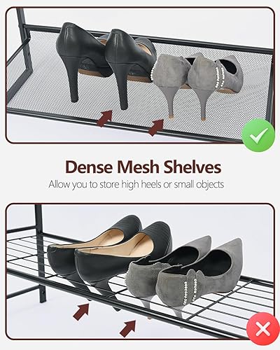 Miniatura 4 de Luwesde Zapatero de 4 niveles, organizador de zapatos independiente ajustable inclinable, parte superior de madera con 4 estantes de malla metálica,