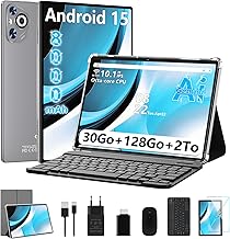 2025 Android Tablet 15 10 Inch IPS HD Screen [30GB RAM] 128GB + TF 1TB – Octo-Core, 8000mAh, Built-in Metal Body, 5MP+8MP, WiFi6, Face ID, Widevine L1 – Tablet with Keyboard and Mouse – Grey