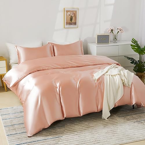 Vista 83 de HOdo Home Funda de edredón de satén, tamaño Queen, 3 piezas, funda de edredón similar a la seda, ultra suave y transpirable, juego de ropa de cama