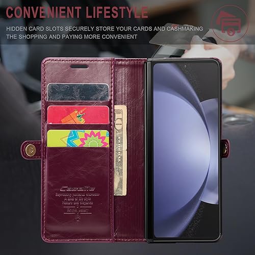 Miniatura 3 de Kowauri Funda para Samsung Galaxy Z Fold 5, piel sintética, con tarjetero y función atril, cierre magnético, protección a prueba de golpes, para