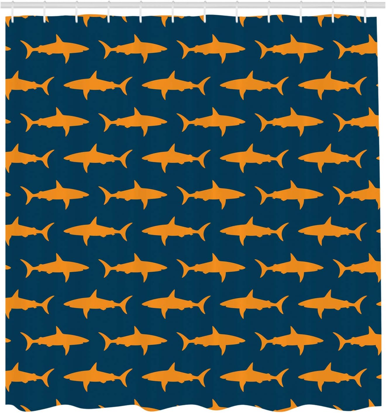 Ambesonne Sea Animals Shower Curtain, Sharks Swimming Horizontal Silhouettes Powerful Dangerous Wild Life, Cloth Fabric Bathroom Decor Set with Hooks, 69" W x 75" L, Marigold Night