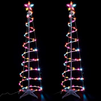 Macarrie 2 Pack 6 Ft Spiral Christmas Tree 125 LEDs Outdoor, Multi Color