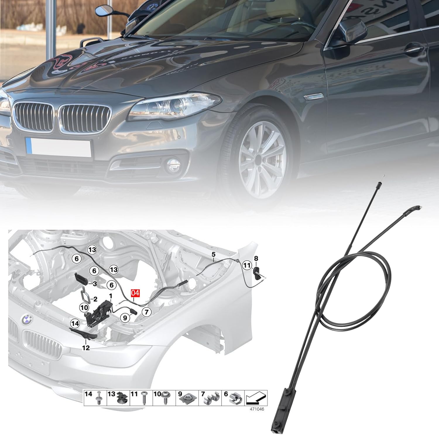 51237411315 Engine Hood Release Cable Wire Compatible for BMW 2013-2024 F20 F87 F30 F30 F31 M3 M4 Replace#51237239240 51237396161 76315 BF0114650052 19101F30F 1251075 58542