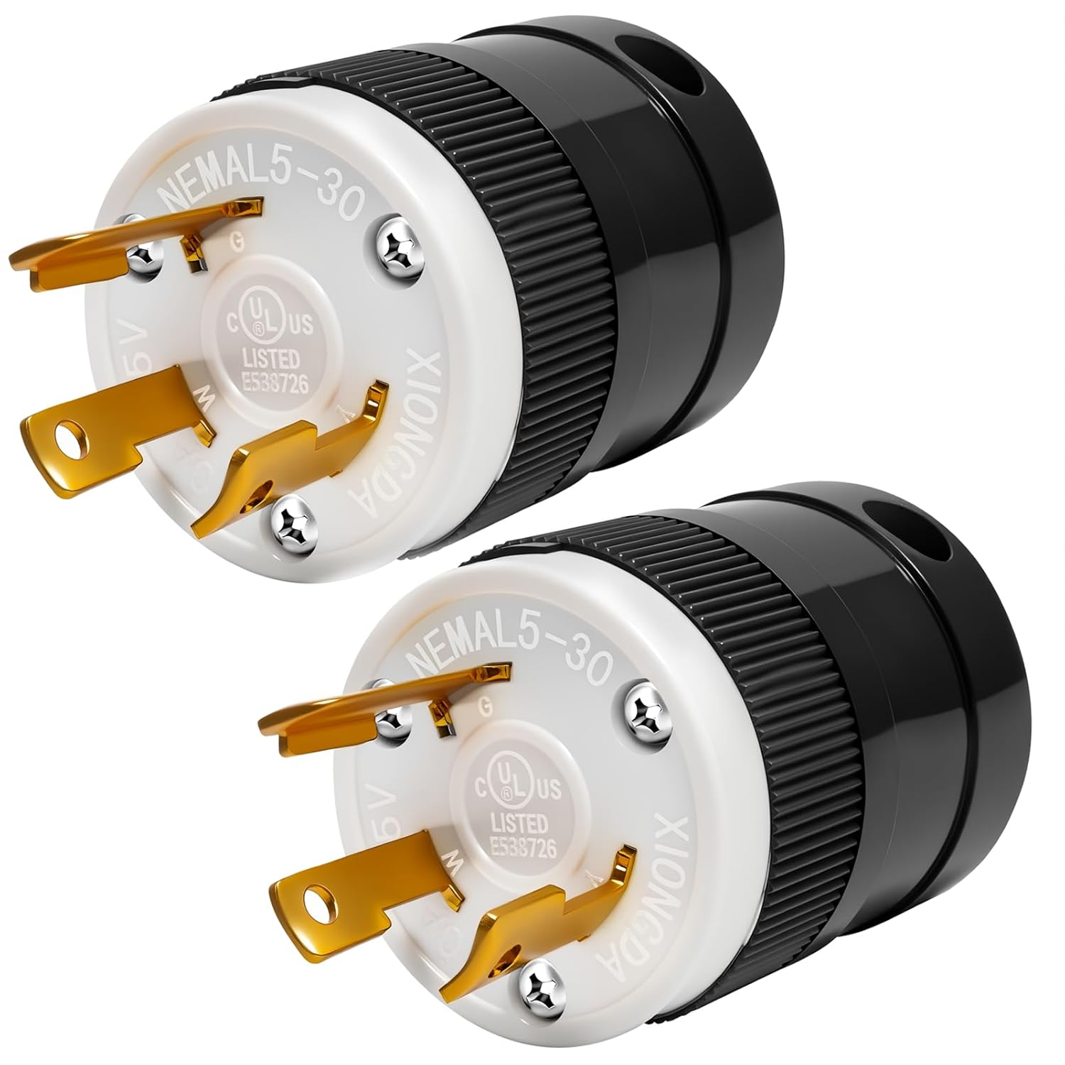 2 Pack NEMA L5-30P 30 amp Twist Lock Plug, 30 Amp 125V Generator Twist Lock Adapter Plug, 2 Pole 3 Wire Grounding, Industrial Grade Heavy Duty, UL Listed , 30 amp Pug Male