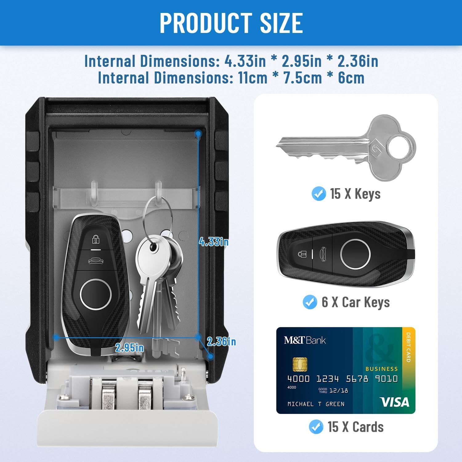 BKNOOU Large Key Lock Box for Outside Wall Mount Lockbox for keys Outdoor, Waterproof 4-Digit Combination Resettable Large Lock Box for Keys with Code for Realtor House Home Office Warehouse