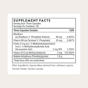 THORNE Methyl-Guard Plus, Active Folate, Vitamins B2, B6 & B12, 90 Capsules | Supports Methylation for Heart Health, Brain Function, Mood & Metabolism*, Contains Trimethylglycine, Third-Party Certified