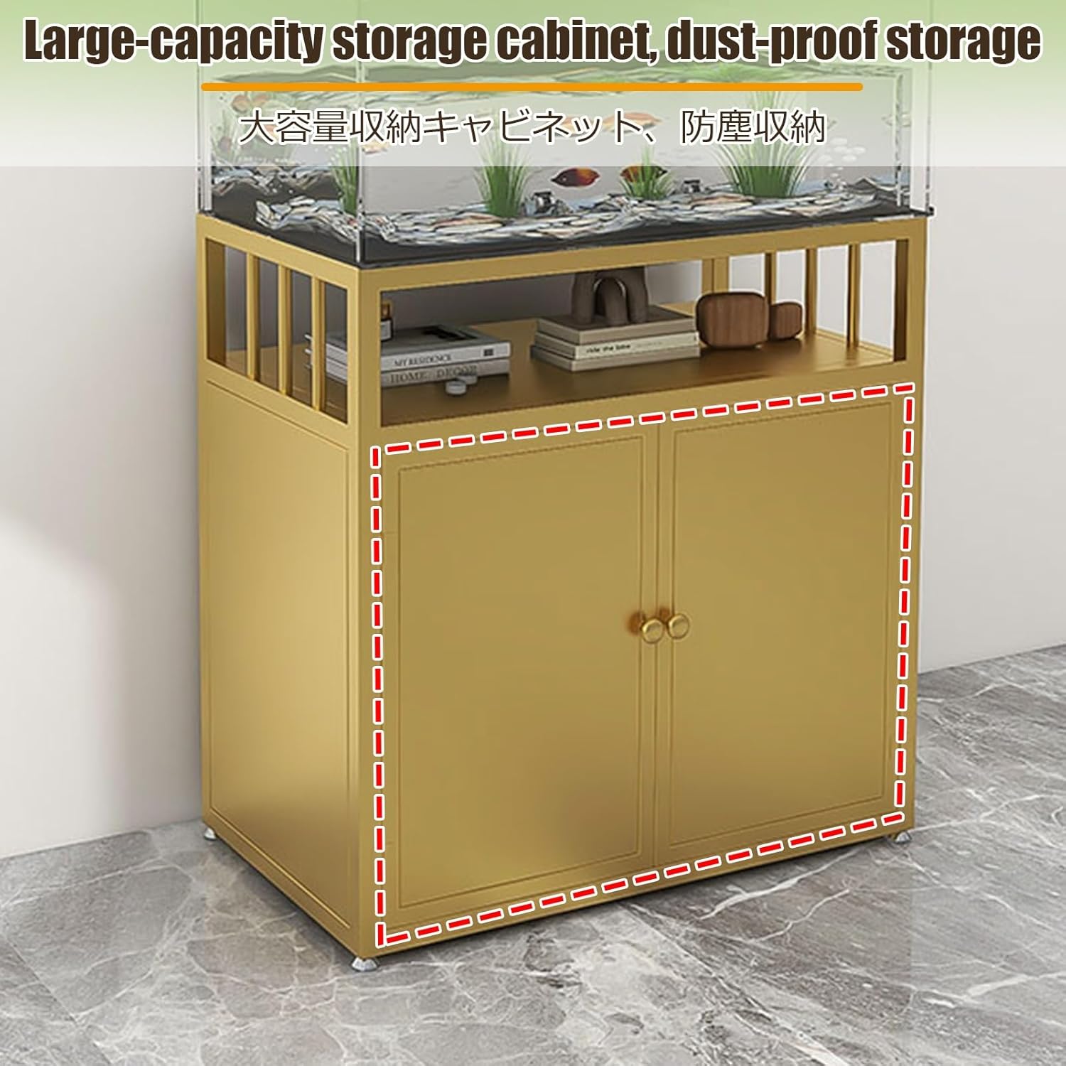 Aquarium Stand 20 Gallon Metal Aquarium Stand Table Fish Tank Rack With Shelf 2-Tier Reptile Tank Rack With 2 Tiers Storage Shelf For Living Room Office(Gold,45*25*70cm)