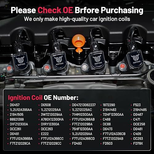 Vista 226 de BDFHYK Paquete de bobinas de encendido UF596 y bujías de iridio 93501 compatibles con Toyota Corolla 2009 2010 2011 2012 2013 Toyota Prius Matrix