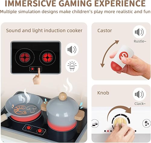 Miniatura 5 de OOOK Juego de cocina para niños, juego de cocina para niños con muchas características de juego, fregadero, horno, campana extractora, estufa,