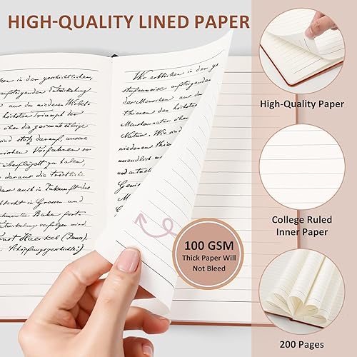 Miniatura 5 de Cuaderno rayado para mujeres y hombres, 200 páginas A5 de tapa dura de cuero de 5.7" x 8.3", cuadernos A5 con rayas universitarias con papel grueso