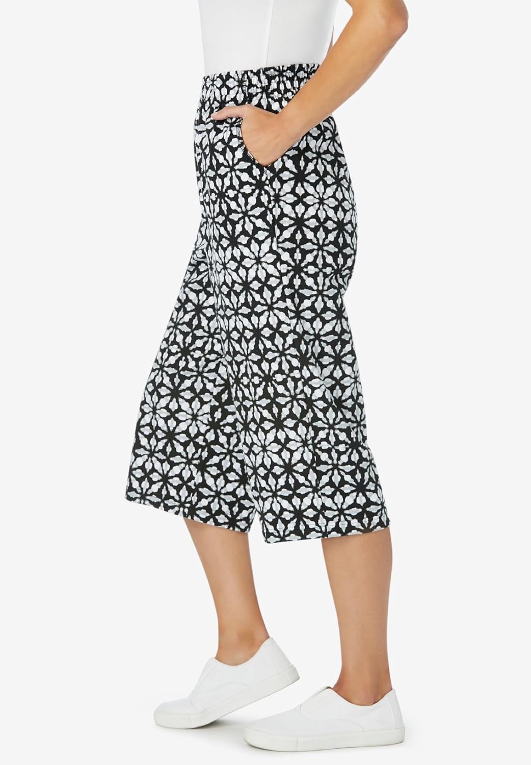 Woman Within Plus Size Petite Elastic-Waist Pull-On Knit Pocket Capri Pants - Image 5