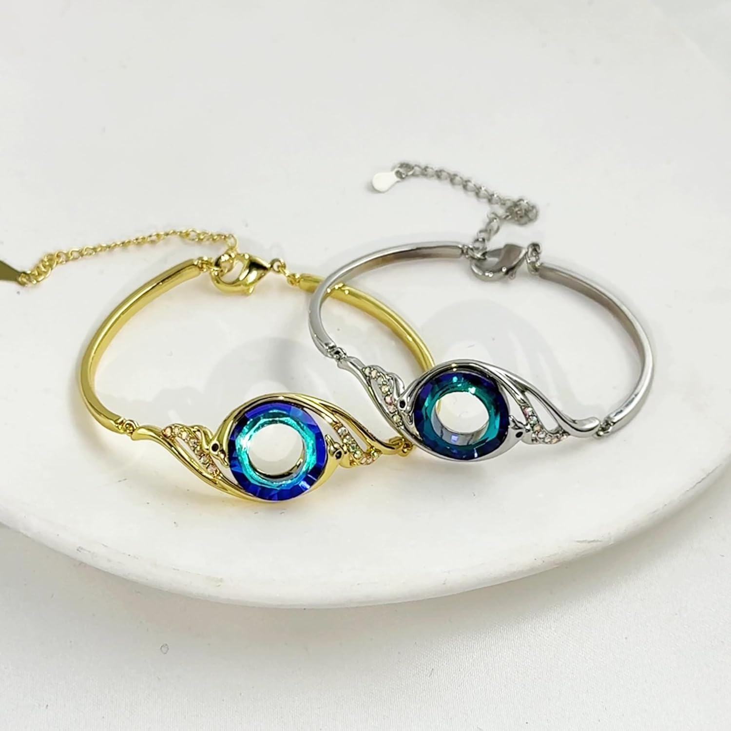 Phoenix Crystal Bracelet for Women, Rise From the Ashes, Symbol of Luck and Renewal - Adjustable Bangle, Ideal Birthday Gift, Trendy Jewelry with Blue Crystal