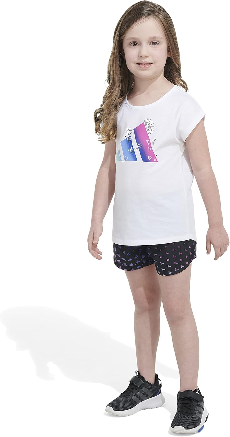 adidas girls 2-piece Tee & All Over Print Woven Short Set - Image 4