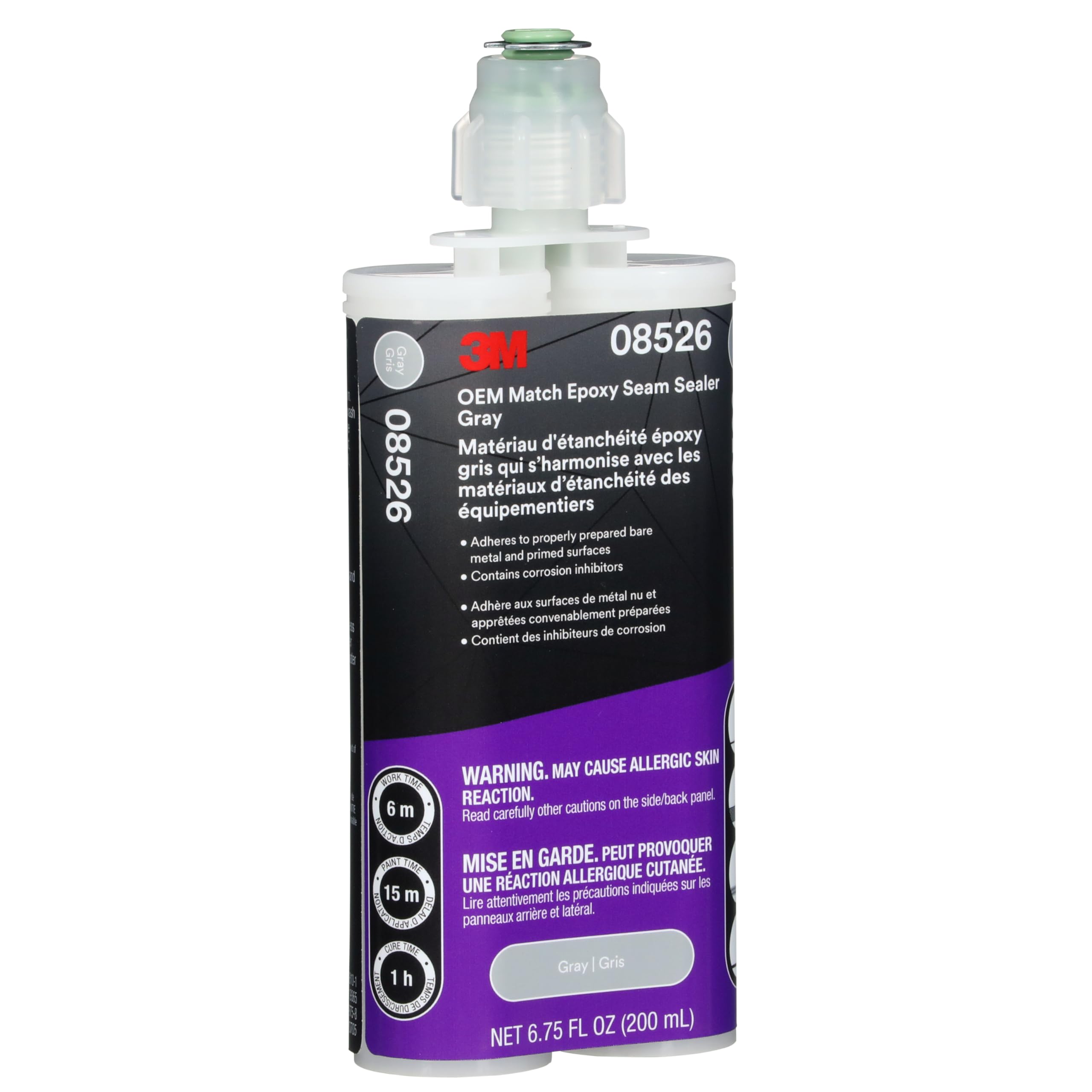 3M OEM Match Epoxy Seam Sealer 08526, Gray, 200 ml, Automotive Two-Part Epoxy, Medium-Bodied, Fast Cure, for Automotive Bare Metal or Primed Surfaces