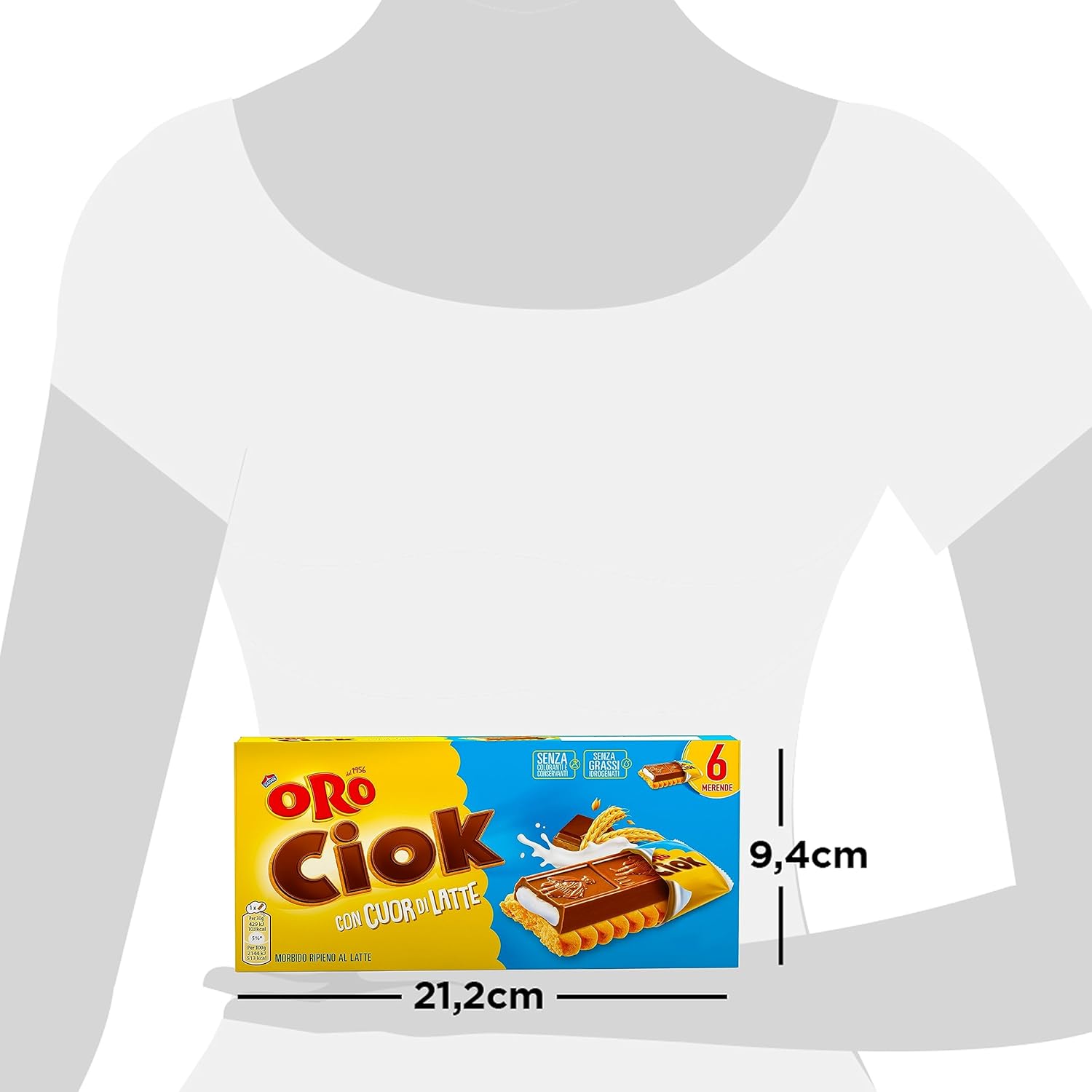 Oro Ciok Cuore di Latte, Biscotto con Tavoletta di Cioccolato al Latte Ripiena di Tenerissima Crema al Latte, Fonte Naturale di Fibre, Senza Coloranti e Conservanti, 120g (6 monoporzioni da 20g) - Immagine 5