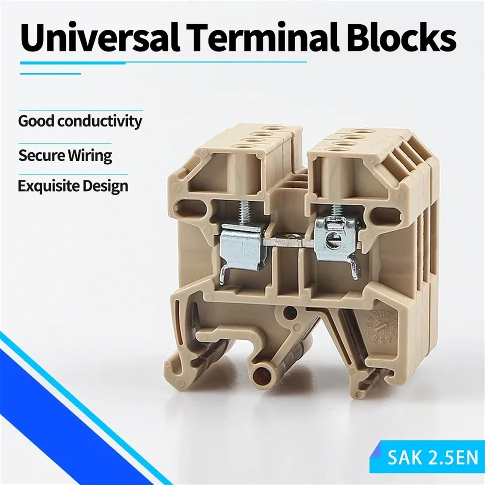 Bloques de terminales de carril Din, conectores de SAK-2.5EN, conductores de conexión de tornillo, Conductor de cable SAK2.5EN, 10 Uds.