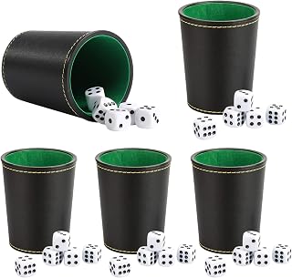 Schocken Set, Hochwertiges Schocken Würfelspiel Set, 5 Würfelbecher Leder mit 25 Würfeln für Erwachsene, Casual Games Bar