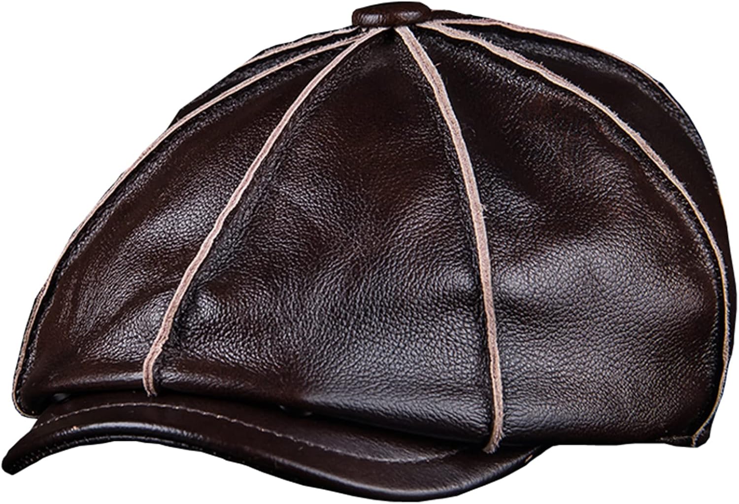 Men's Genuine Cowhide Leather Octagonal Cap Vintage Newsboy Hat Driving Flat Winter Male Artist Cap