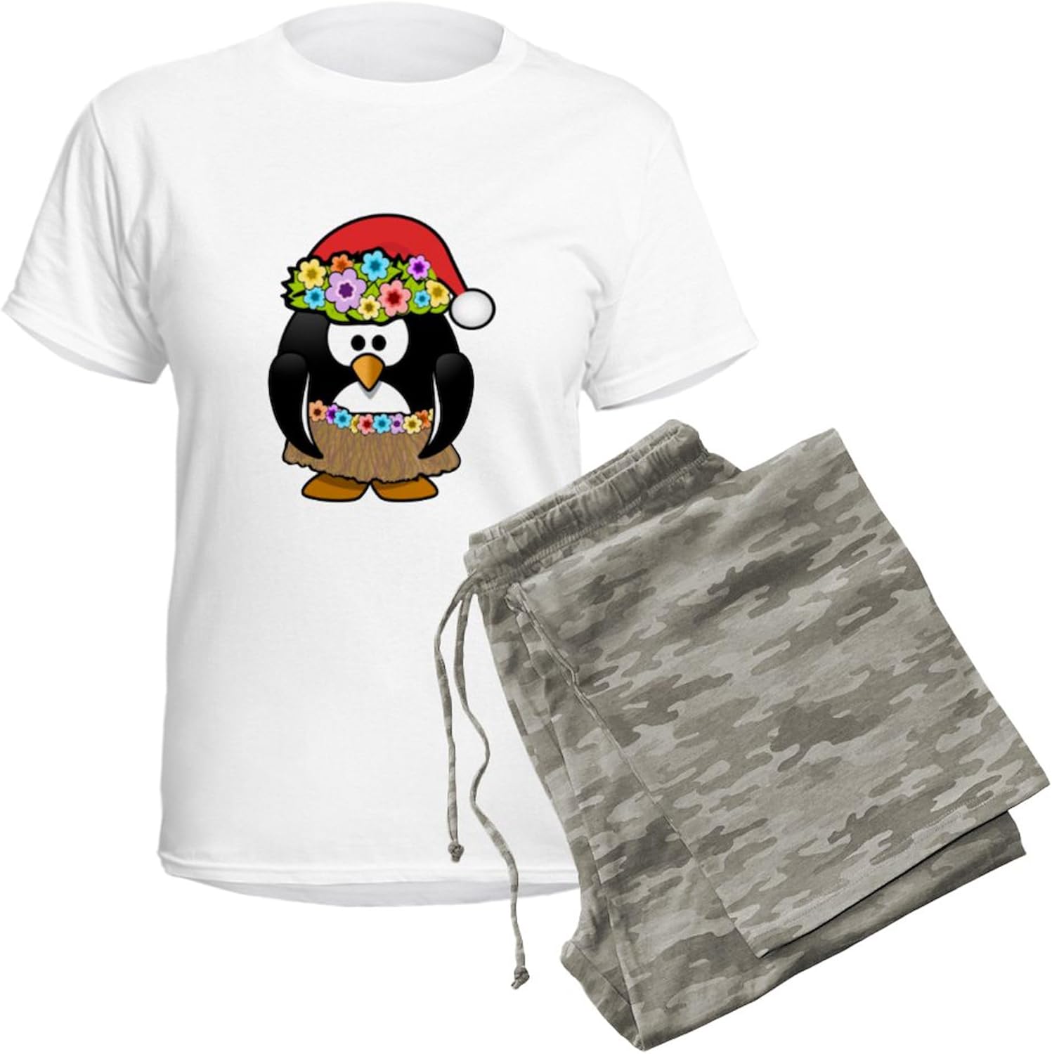 CafePress Hawaiian Christmas Penguin Pajamas Women's Novelty Cotton Pajama Set, Comfortable PJ Sleepwear