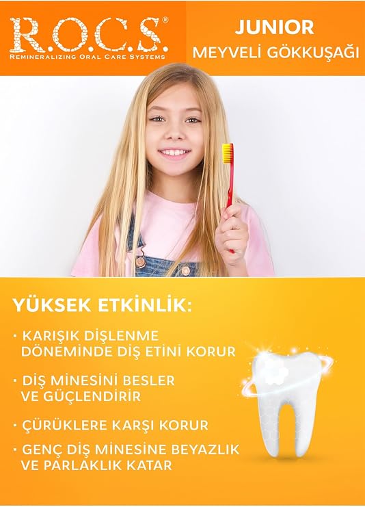 R.O.C.S. R.O.C.S Junior Çocuklar için Bitkisel İçerikli Diş Macunu 6-12 Yaş Meyveli Gökkuşağı (1 x 60 mL)