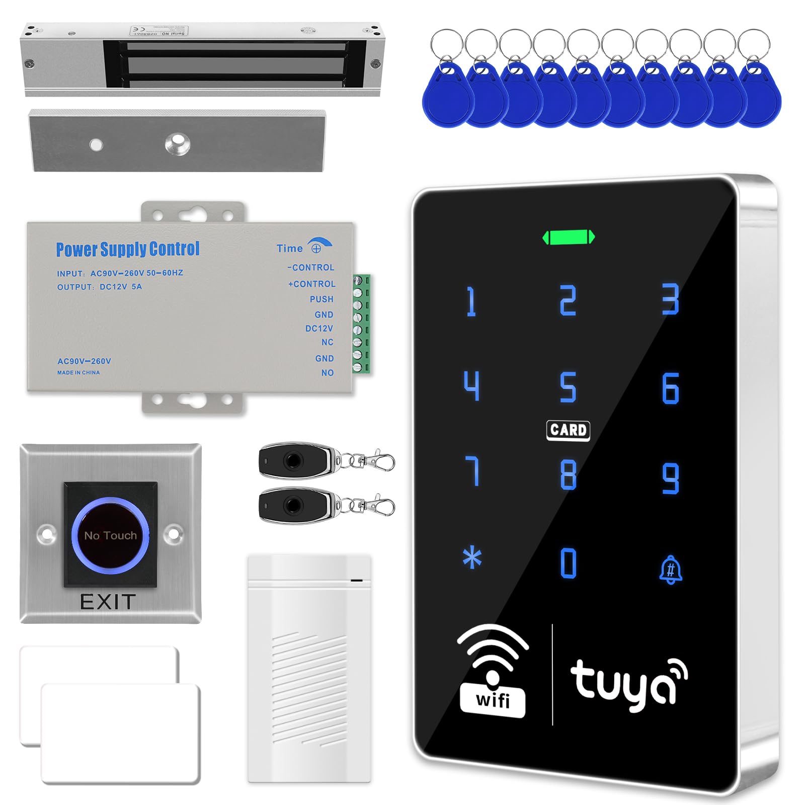 System bezpieczeństwa kontroli dostępu Home Secure Tuya Smart IP68 wodoodporny kontroler dostępu, zasilacz DC, dzwonek do drzwi, przełącznik, karta zarządzająca, wodoodporny zamek magnetyczny 280 kg