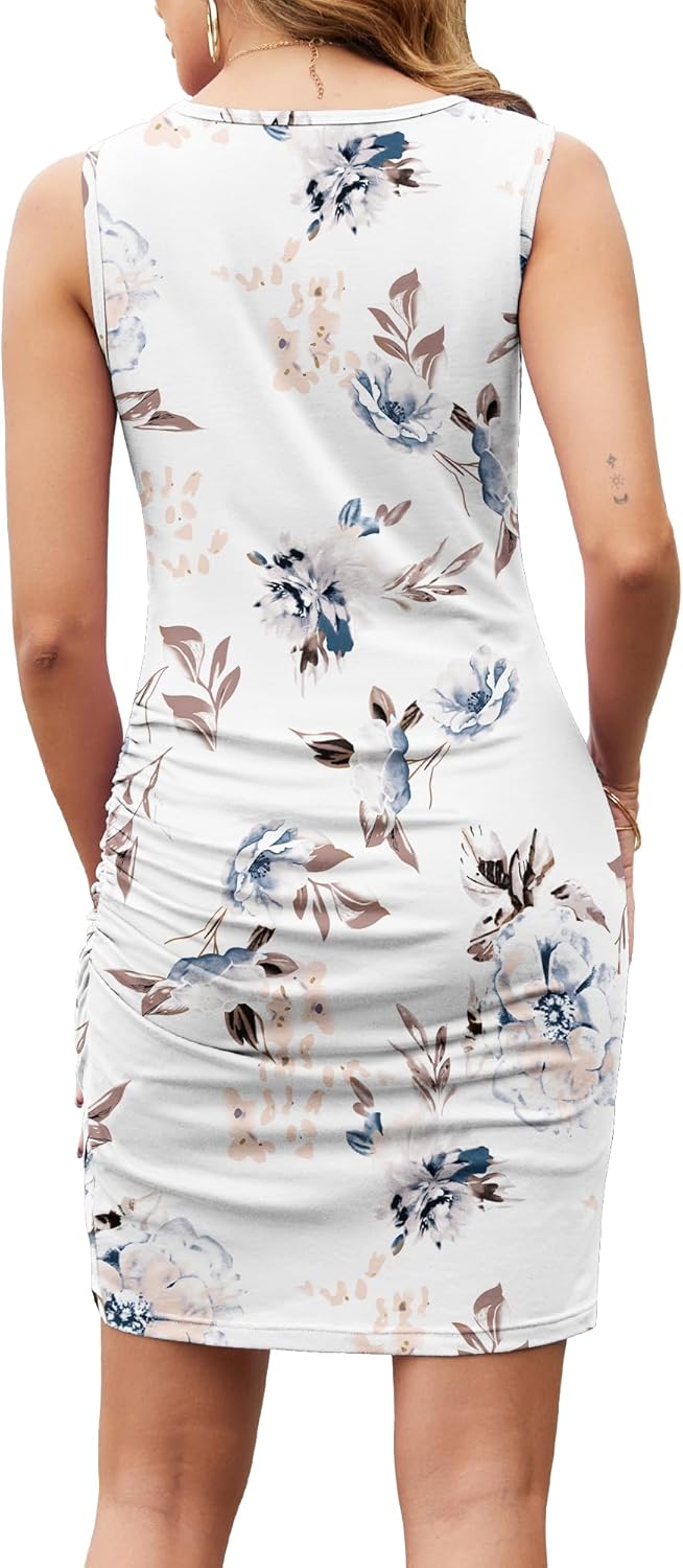 AUSELILY Womens Summer Bodycon Dresses 2025 Sleeveless Tank Dresses Casual Slim Fit Ruched Party Club Mini Dress - Image 3