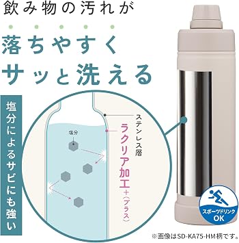 Zojirushi SD-KA60-HM Water Bottle, 2.2 fl oz (0.6 L) (Fast Hydration), Dishwasher Safe, Seamless Stopper, Only 3 Wash Pieces, Handle Included, Cold Insulation, Cool Bottle, Misty Gray