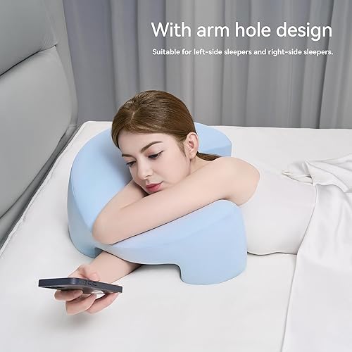 Miniatura 4 de Almohada de dormir lateral con agujeros para los brazos, almohada ergonómica de espuma viscoelástica para aliviar el dolor cervical, cuello, hombros