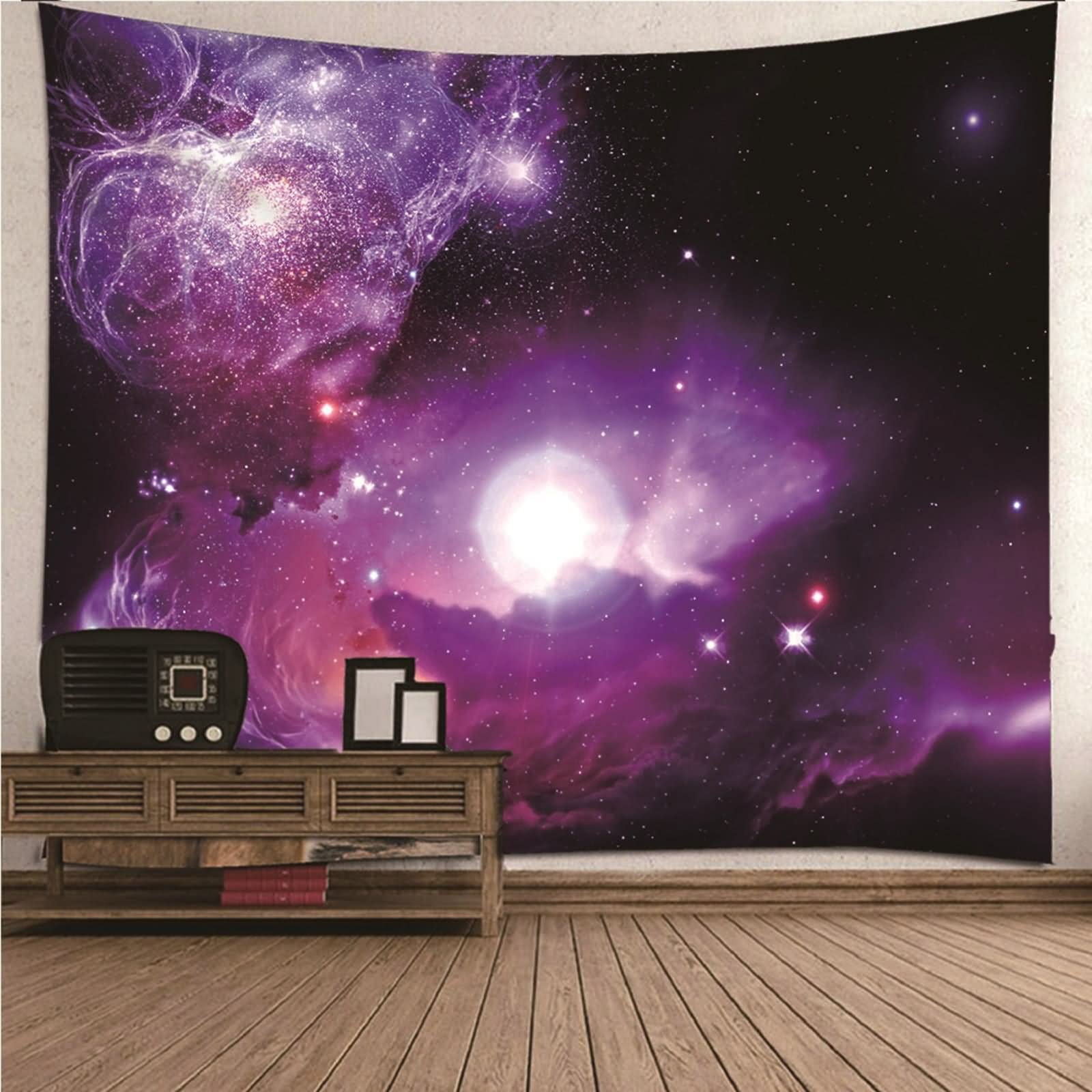 Tapices Navideños, Decoración Pared Rustico Clound del Universo Estrellado Poliéster Púrpura 150x130CM