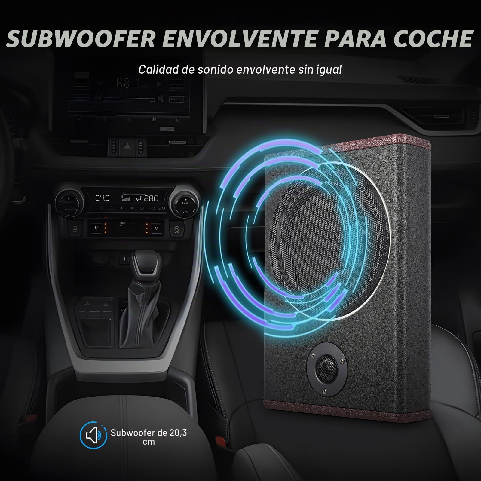 Subwoofer de 600 W para coche, altavoz de madera y acero inoxidable, frecuencia de 40 hz-200 Hz, 90 dB SNR para sistema de audio de radio de coche