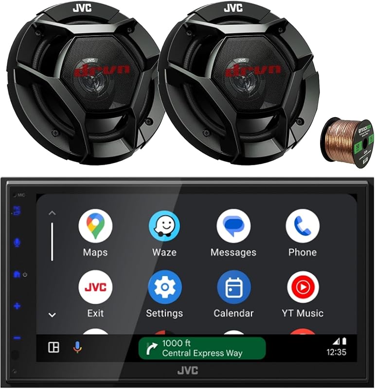 JVC KW-M690BW Receptor digital multimedia estéreo con pantalla táctil de 6,8 pulgadas, WiFi, Bluetooth, USB/MP3, 2 parlantes de audio para auto de montaje superficial máximo de 6,75 300 vatios con cable