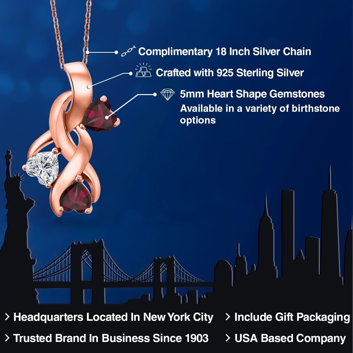 Gem Stone King 18K Rose Gold Plated Silver Lab Grown Diamond and Red Rhodolite Garnet Pendant Necklace for Women | 1.54 Cttw | Gemstone April Birthstone | Heart Shape 5MM | With 18 Inch Chain - Image 2