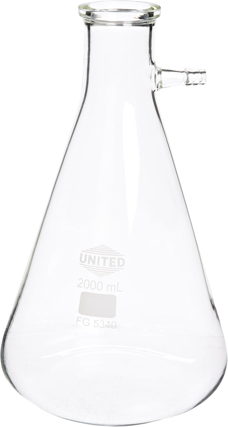 🛒 Crazy Deals United Scientific FG5340-2000 Borosilicate Glass Heavy Wall Filtering Flask, Bolt Neck with Tubulation, 2000ml Capacity