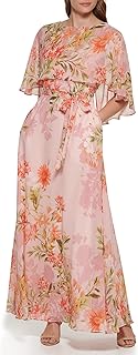 Women's Maxi Style Caplet Chiffon Elbow Sleeve Jewel Neck Dress - Buy now