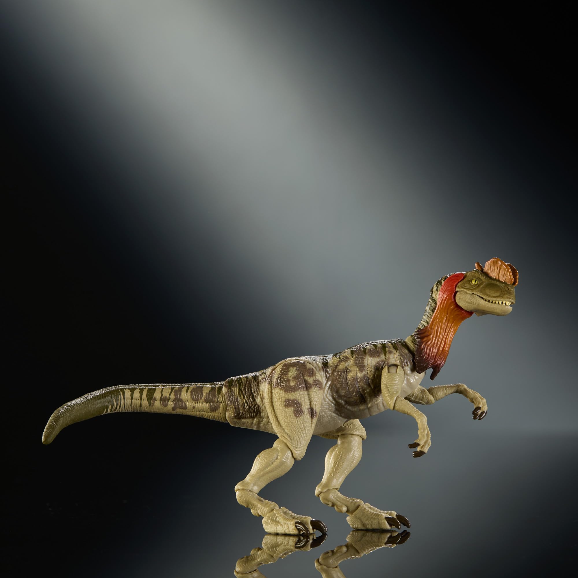 Mattel Jurassic World Colección Hammond Dilofosaurio Figura de acción de Dinosaurio. Diseño de Primera Calidad con Ojos realistas, articulaciones y Cabeza Adicional, JKM93