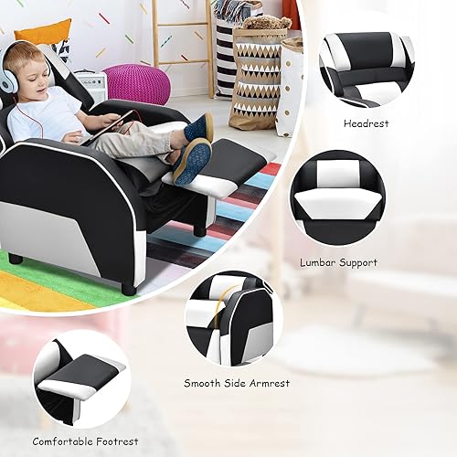 Miniatura 29 de ARLIME Silla reclinable para niños, de piel sintética, con reposapiés, reposabrazos, reposacabezas y soporte lumbar, sofá ajustable para juegos para