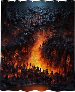 Hell Blaze Flame Fire Scary Horrible Shower Curtains Simple Modern Abstract Art Halloween Human Theme Small Window Curtain Bathroom Decor Set with Hooks Waterproof Washable 72 W x 72 H Inches