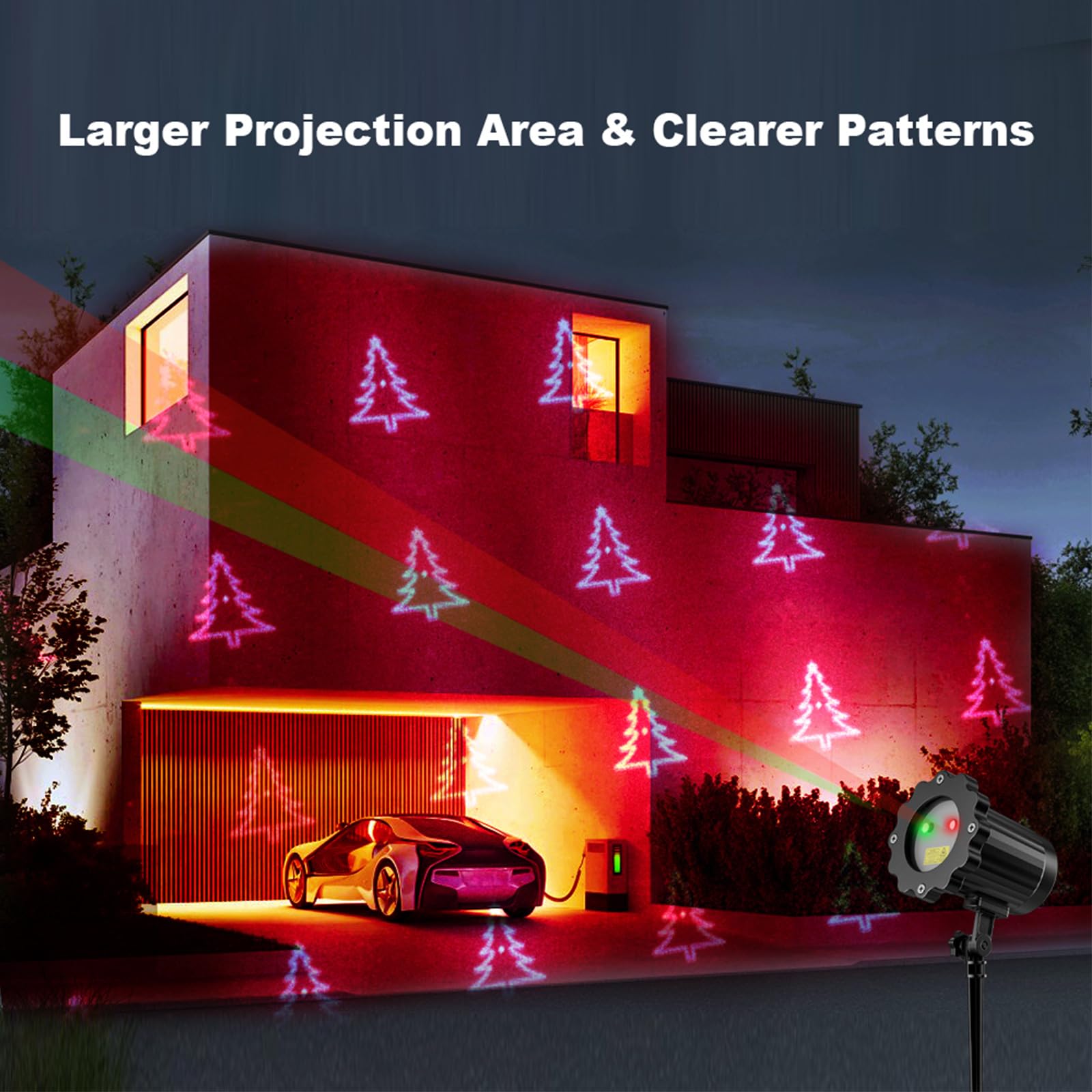 Proiettore di luce natalizia con telecomando, 10 modelli LED, rosso e verde, per decorazione natalizia per interni ed esterni, per cortile, casa e parete