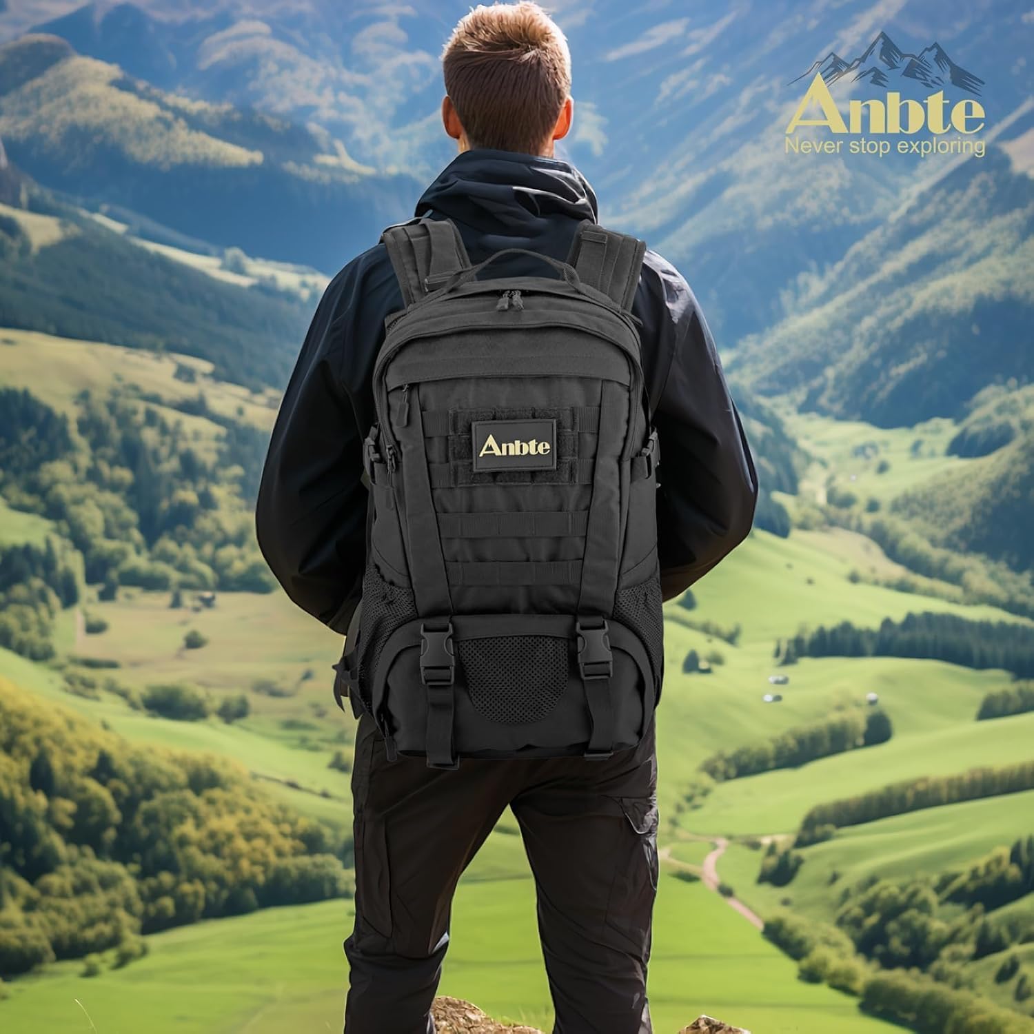 Anbte 40 L Waterproof Lightweight Tactical Backpack, MOLLE System, Comfortable Design for Camping, Hiking, Cycling & Travel, Durable Outdoor Day Pack for Men & Women (Black) - Image 7