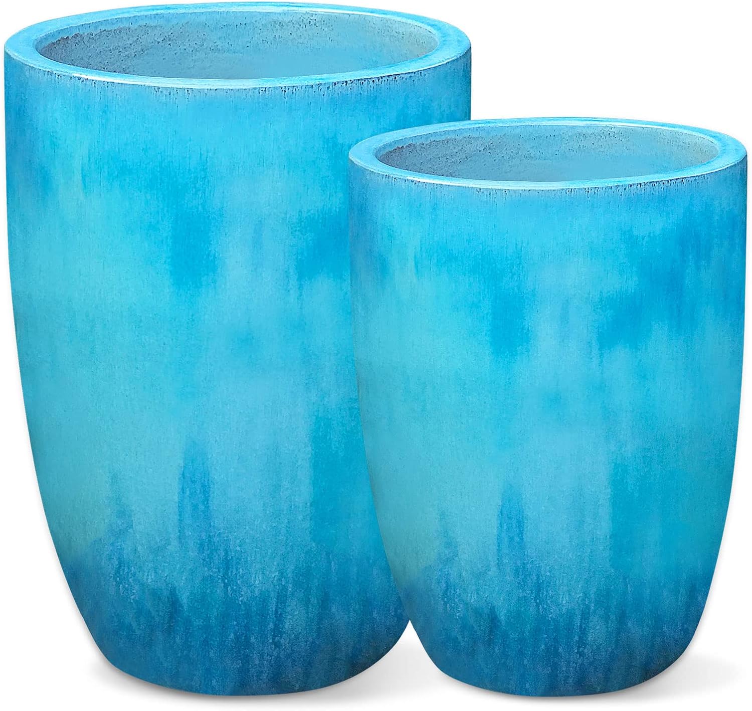 PLANTATOREM Barrel Tall Planter Falling Aqua Set of 2 (22",18" Inches),large