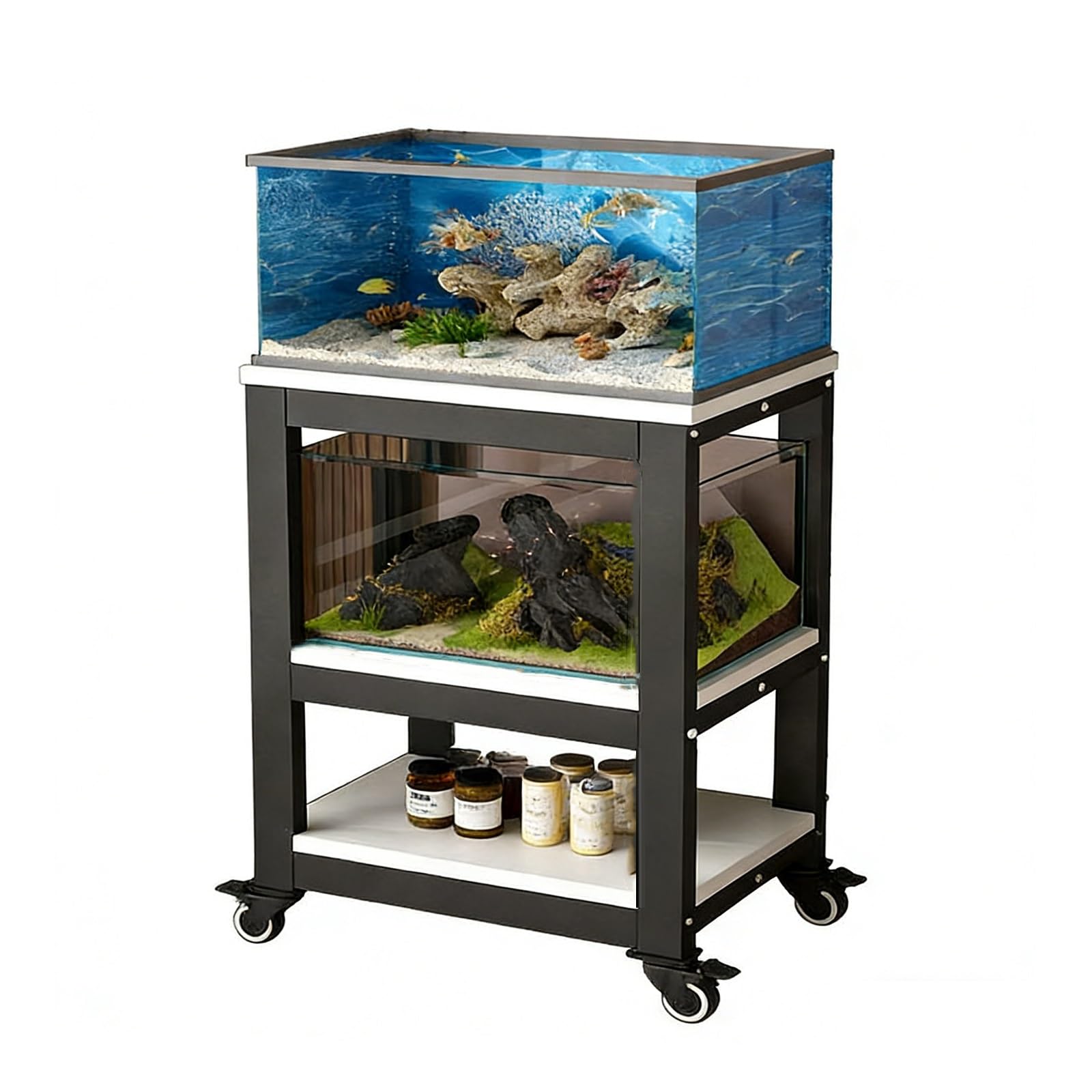 Stojak na akwarium, 3-poziomowa półka, wytrzymała metalowa rama do akwarium, terrarium dla gadów, hodowcy, 81 x 50 x 103 cm