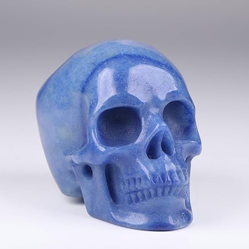 Estatua de calavera de cristal de aventurina azul natural de 2.0 pulgadas, escultura artística de piedras preciosas talladas a mano, calavera de