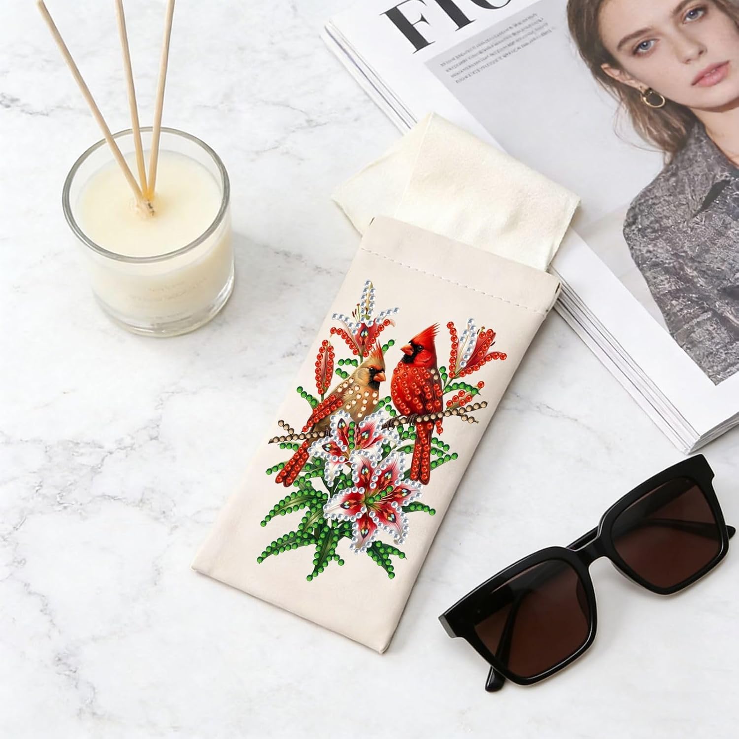 Diamond Art Painting Eye Glass Bag PU Sunglasses Glasses Storage Bag Built-in Glasses Cloth Press Automatic Closure