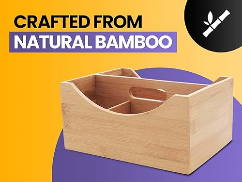 Miniatura 6 de YBM Home Organizador de utensilios de bambú con servilletero y asa, cesta de picnic de madera para cocina y viaje de campamento, 361