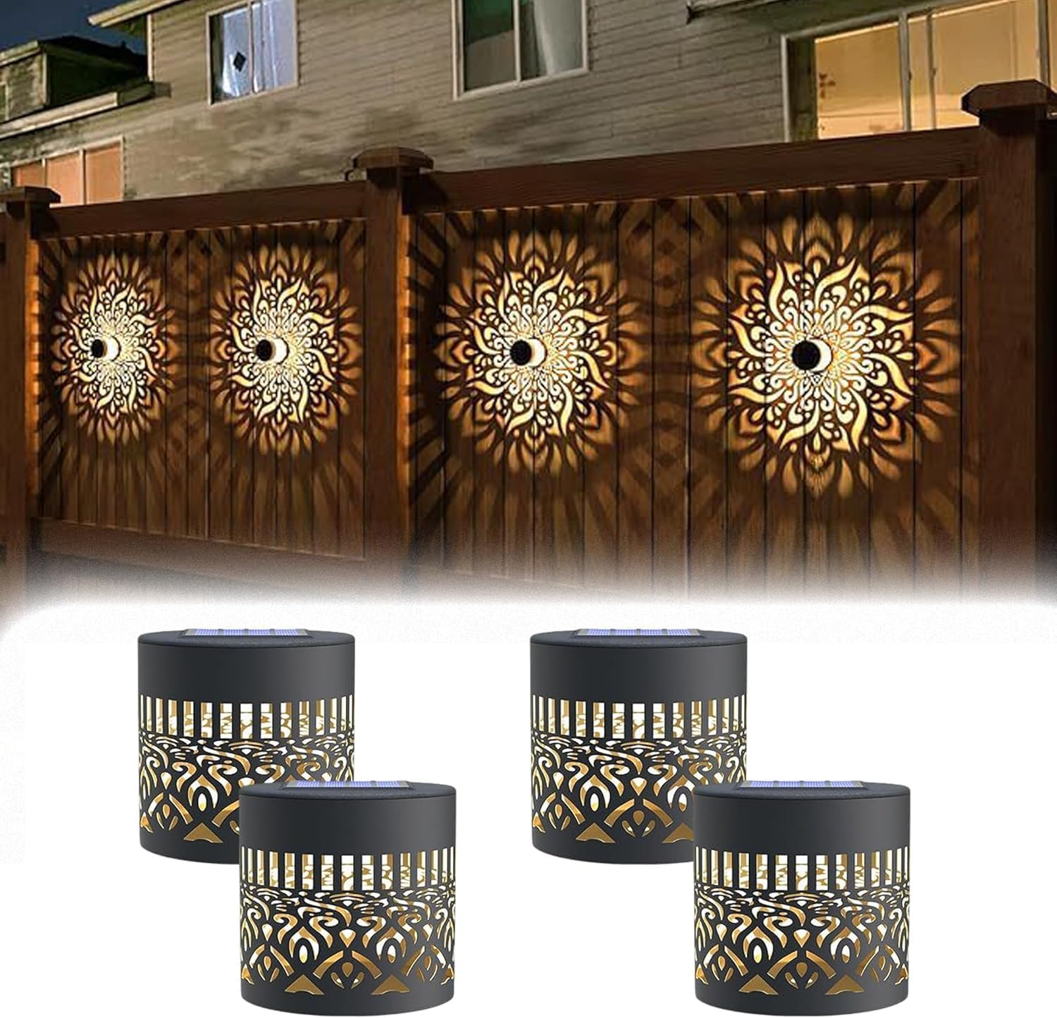 Decorative Solar Mandala Lights, Solar Mandala Lights Outdoor, Solar Lights Outdoor Decorative, Mandala Theme Waterproof Fence Light for Garden Fence Patio Backyard Yard Decor (4PCS)