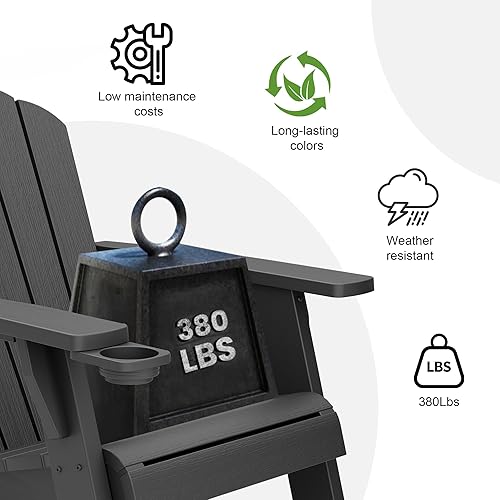 Miniatura 7 de NUNU LAB Silla Adirondack de gran tamaño resistente a la intemperie con soporte para tazas, silla negra para patio al aire libre, sillas Adirondack