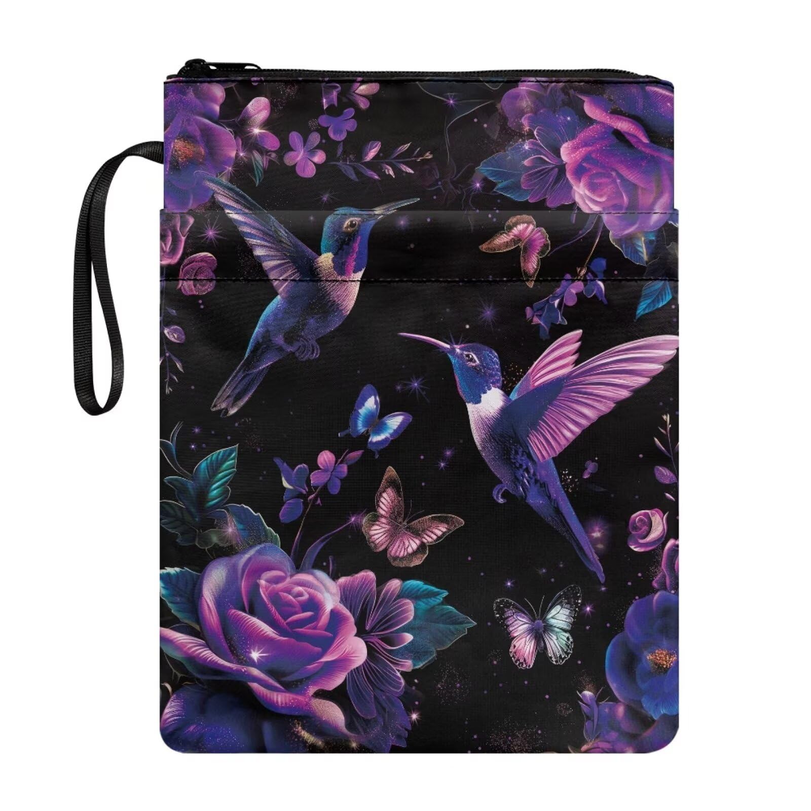 Wanyint Book Cover Book Pouch for Book Lovers Book Sleeves for Paperbacks Multifunctional Book Storage Bag for Paperbacks & Hardcovers, Hummingbird Rose Violet